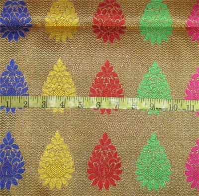 Brocade fabric gold x multi color 44&quot;wide
