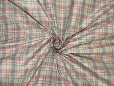 silk taffeta fabric Plaids pink / ivory / blue TAF#C56[1] 54&quot; wide