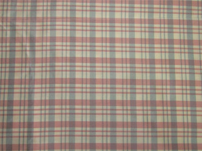 silk taffeta fabric Plaids pink / ivory / blue TAF#C56[1] 54&quot; wide