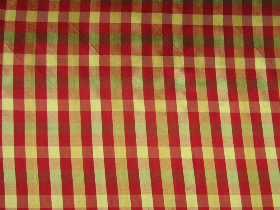 100% Silk Dupioni red x yellow x green plaids Fabric 54" wide DUP#C95[2]