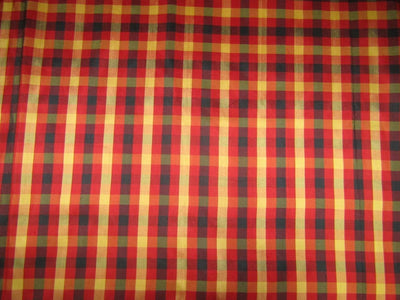 100% Silk Dupioni red x black x gold plaids Fabric 54" wide DUP#C95[1]