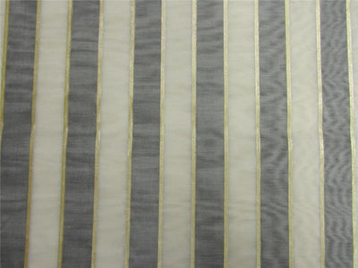 silk chanderi Brocade fabric stripe grey/ivory/gold 44&quot; wide