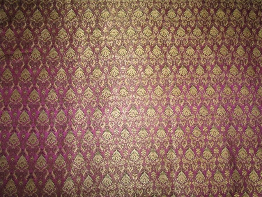 Heavy Silk Brocade Fabric Purple / black x Metallic Gold 44&quot;