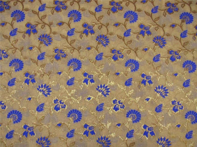 Brocade fabric royal blue / beige x metallic gold 44&quot;wide