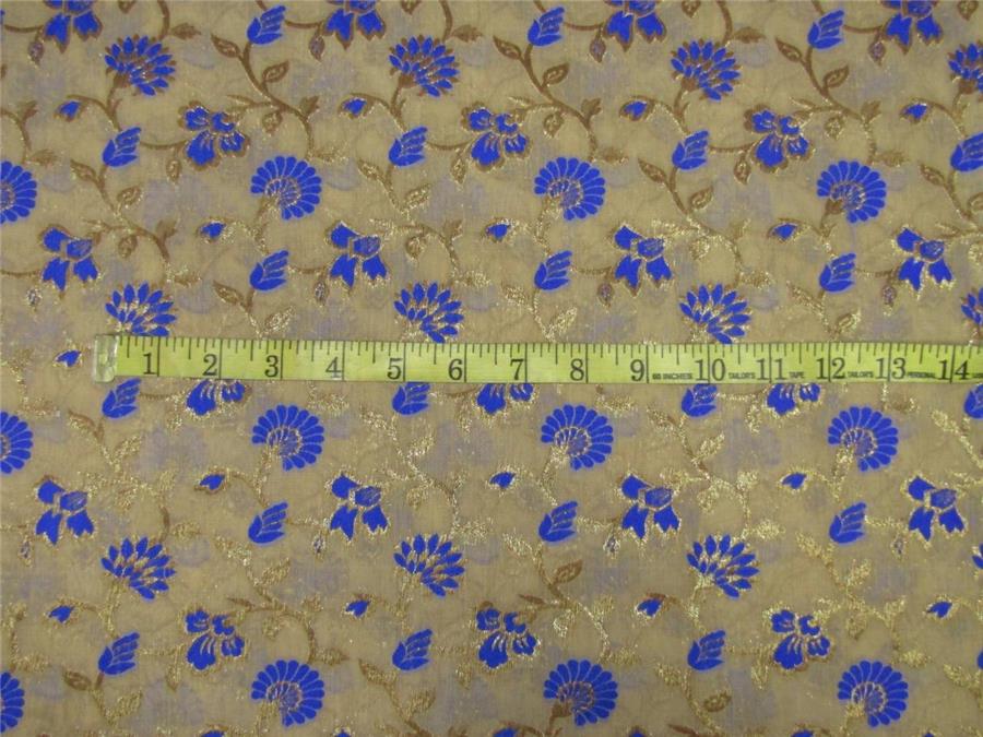 Brocade fabric royal blue / beige x metallic gold 44&quot;wide