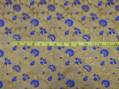Brocade fabric royal blue / beige x metallic gold 44&quot;wide