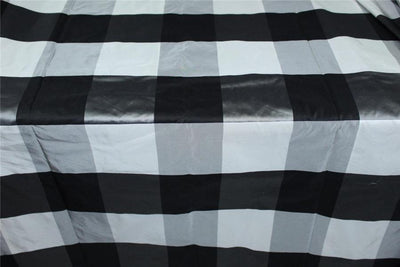 100% SILK TAFFETA Fabric Black and White Buffalo Check 54" wide TAFC58
