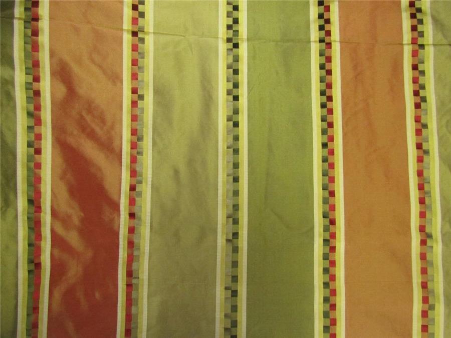 Silk Taffeta Fabric Red/ green /gold satin stripes TAFS155[1] 54&quot; wide