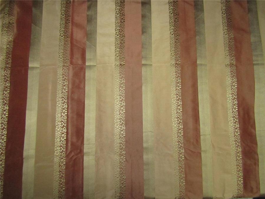100% Silk Taffeta Jacquard Fabric Floral & Stripes 54"~wide available in four colors salmon and gold ,light olive and gold , pastel dusty salmon and gold ,pastel green and nude pink .