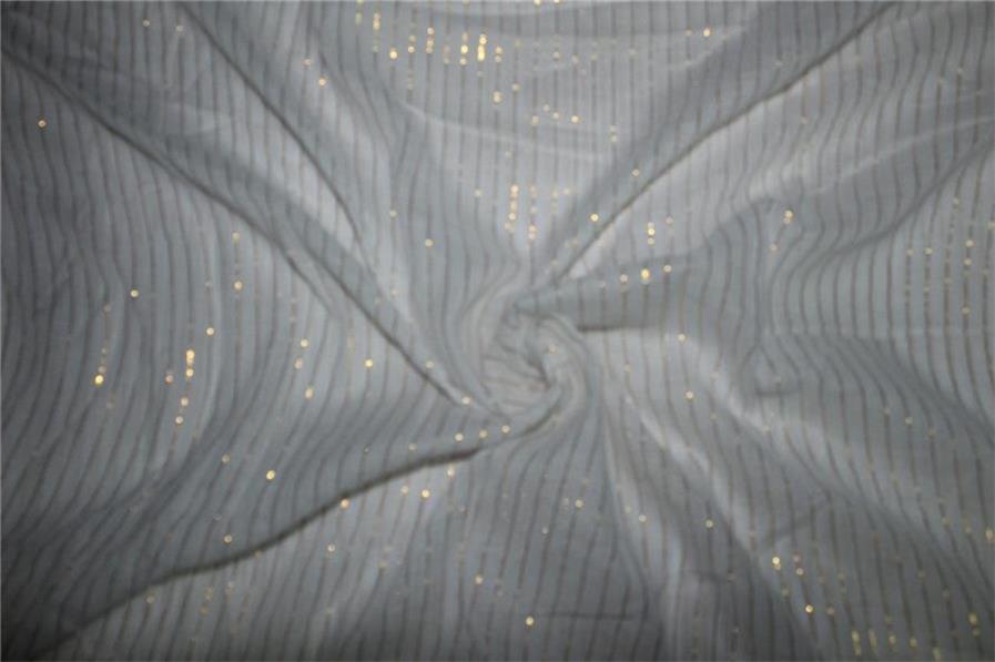 White cotton fabric with Gold color stripe lurex weave 44&quot; wide