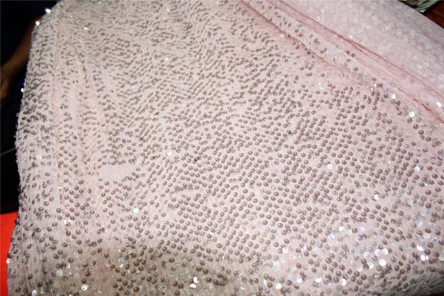 Beautiful Net Sequins Fabric By Yard Cute light pink color 58&quot; Wide FF2[3]