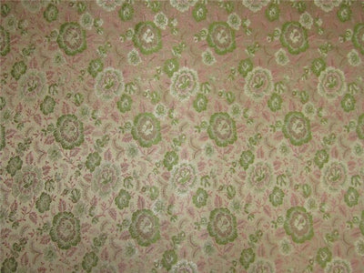 Silk Brocade fabric beige pink and green 44&quot;