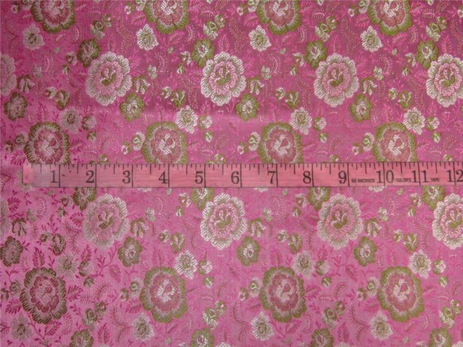 Silk Brocade fabric pink and green 44&quot;