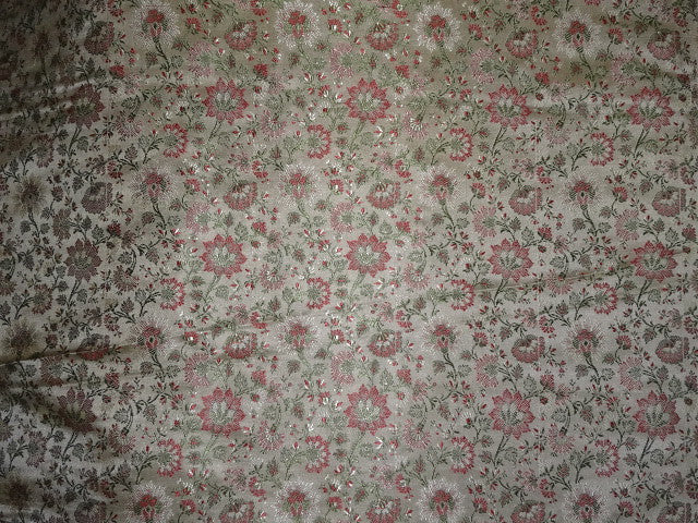 Silk Brocade~Width 44&quot;~very pretty~Light Gold,Red &amp; Green color