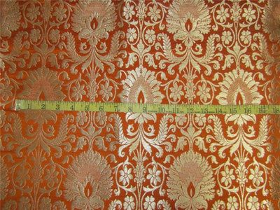 Heavy Brocade fabric orange x metallic gold color 36&quot;