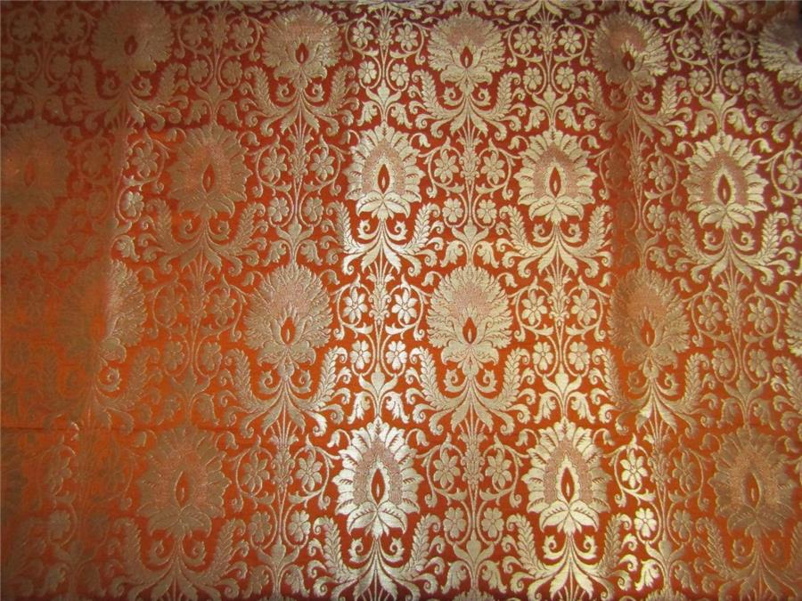 Heavy Brocade fabric orange x metallic gold color 36&quot;