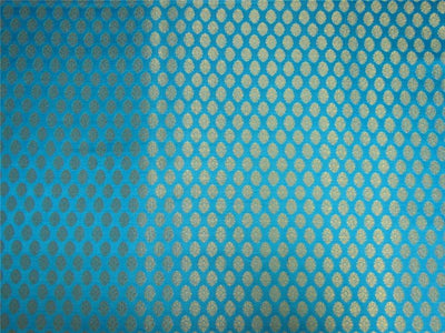 Brocade fabric aqua blue and metallic gold 44&quot;wide