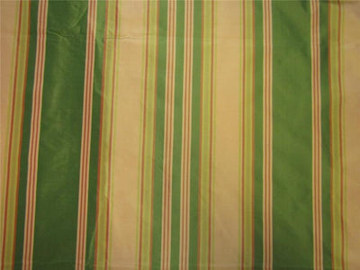 Silk Taffeta Fabric green x peach stripes TAFS156[2] 54&quot; wide