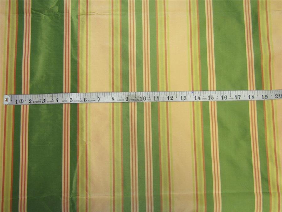 Silk Taffeta Fabric green x peach stripes TAFS156[2] 54&quot; wide