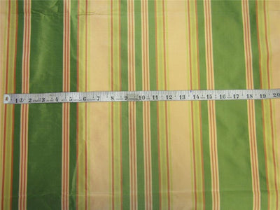 Silk Taffeta Fabric green x peach stripes TAFS156[2] 54&quot; wide