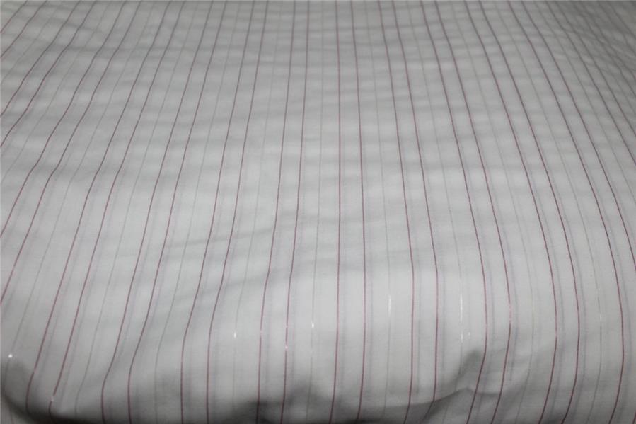 White heavy cotton fabric with pink x Silver color stripe lurex weave 44&quot; wide