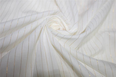 White heavy cotton fabric with gold color stripe lurex weave 44&quot; wide