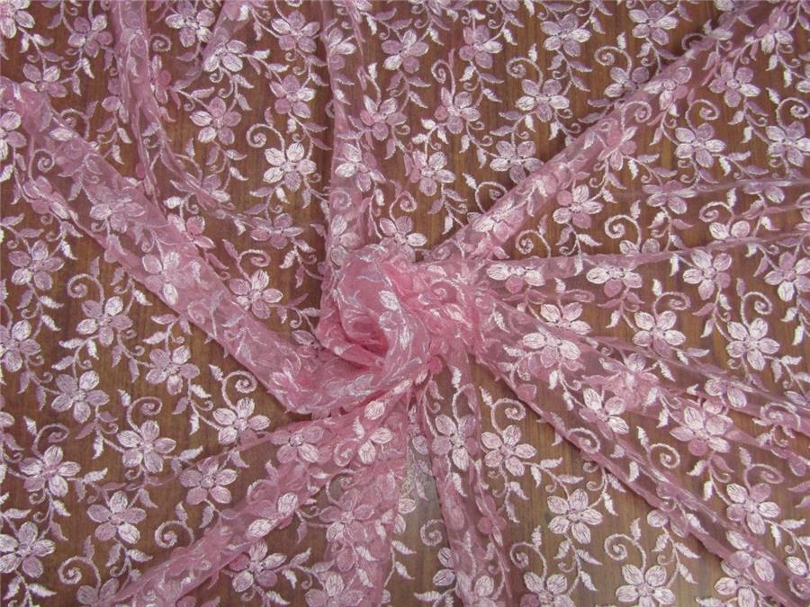 Embroidered Baby pink net fabric 44&quot; B2#94[3]