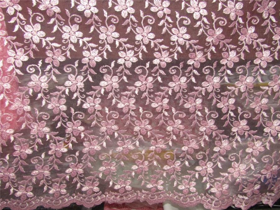 Embroidered Baby pink net fabric 44&quot; B2#94[3]