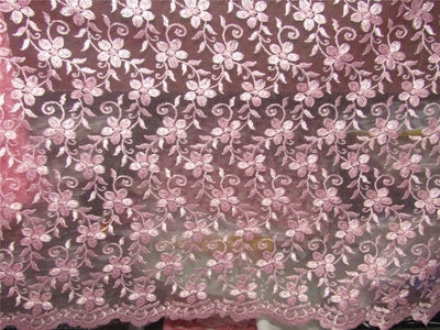 Embroidered Baby pink net fabric 44&quot; B2#94[3]