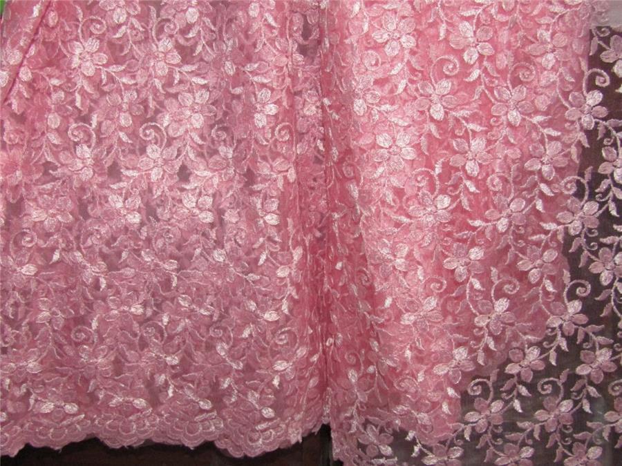 Embroidered Baby pink net fabric 44&quot; B2#94[3]