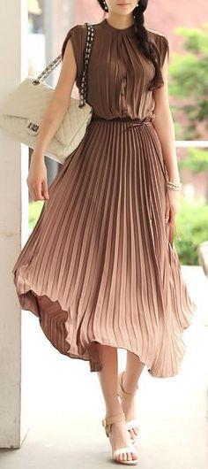 Brown color Polyester Pleated Fabric ~ 58&quot; Wide