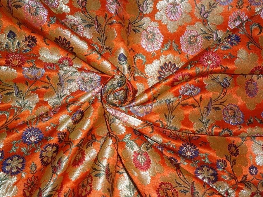 Silk Brocade Fabric bright orange metallic gold & multi color 36" wide BRO545[3]