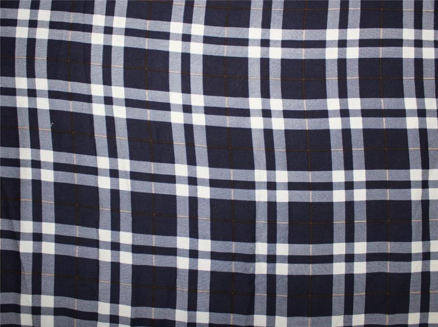 Rayon Plaids Fabric Dark navy blue and ivory color 54&quot;wide