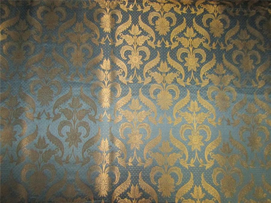 Brocade fabric blueish grey x metallic gold 44 inches