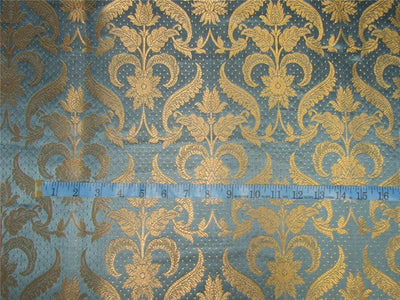 Brocade fabric blueish grey x metallic gold 44 inches