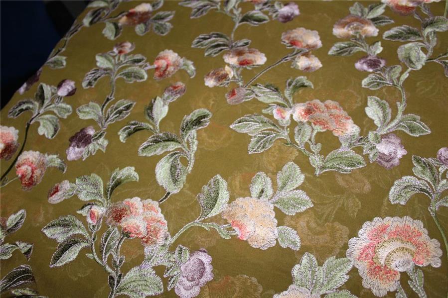 Georgette Heavily Embroidered Khaki Green /Red/Pink/Lavender 44" wide