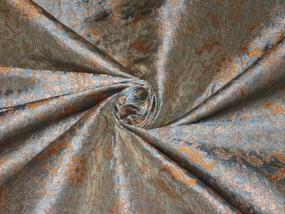 Heavy Silk Brocade Fabric Metallic Gold,Mustard & Greyish Blue 36" wide BRO158[1]