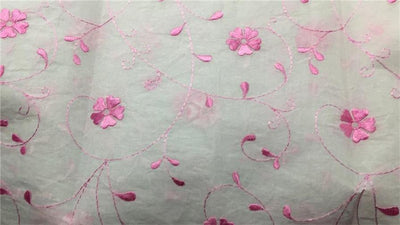100 % Cotton organdy fabric floral pink colour embroidered single length 2.70 yards 44" wide[9229]