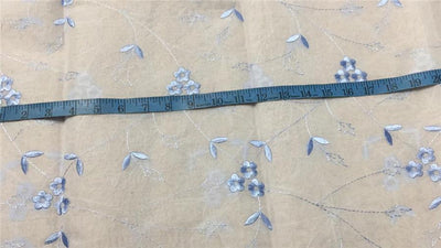 100 % Cotton organdy fabric floral blue colour embroidered~single length 2.70 yards 44&quot; wide [9228]