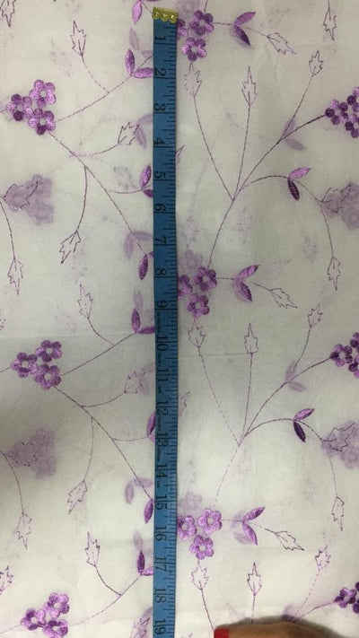 100 % Cotton organdy fabric floral lilac colour embroidered~single length 2.70 yards 44&quot; wide