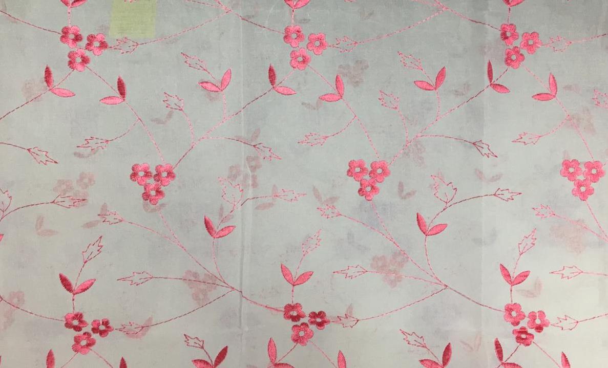 100% Cotton organdy fabric floral candy pink embroidered [9224]