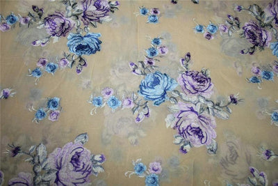 100% silk georgette heavily embroidered champagne /blue/lavender/brown44&quot;wide