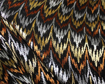 100% silk georgette heavily embroidered black/gold/brown/silver 44&quot;wide