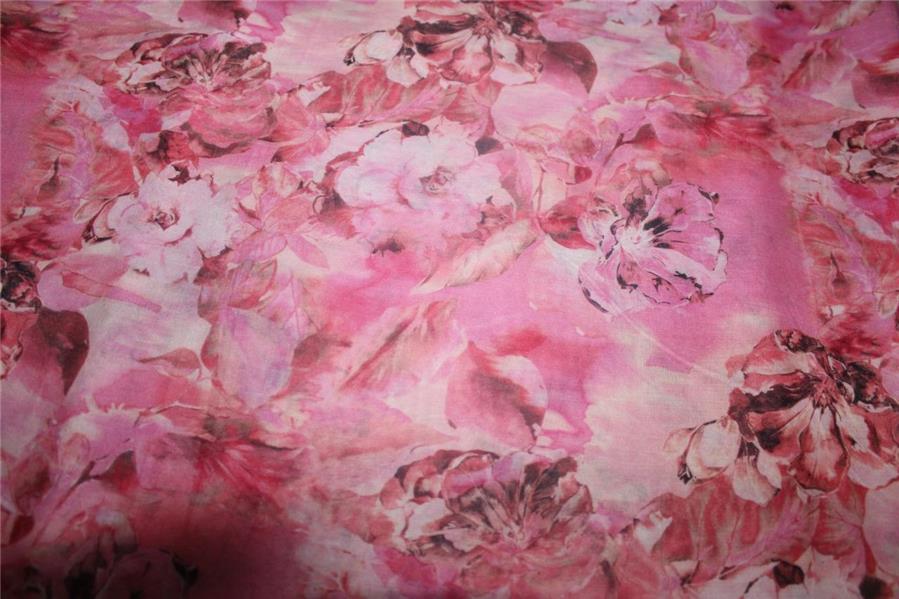 Cotton lawn digital printed fabric pink color 44&quot; wide
