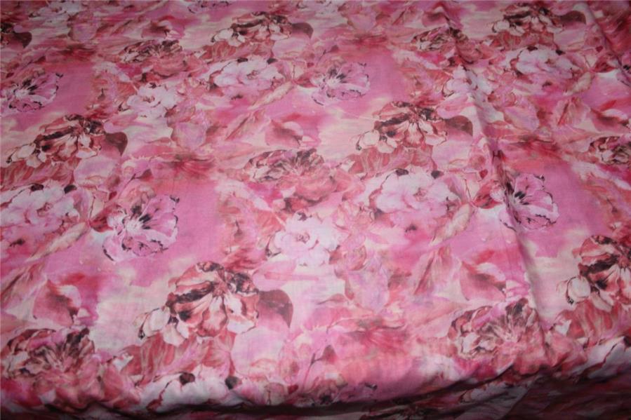 Cotton lawn digital printed fabric pink color 44&quot; wide