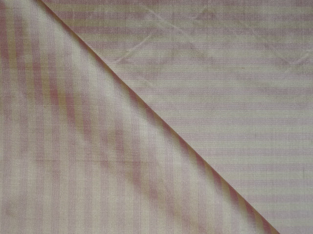 SILK DUPIONI FABRIC Baby Pink & Golden Cream COLOUR Stripes 54" wide DUP#S52[2]