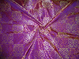 SILK BROCADE FABRIC Purple,Flaming Gold & Metallic Gold color 44" wide BRO315[2]