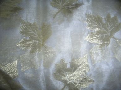 Jacquard silk Organza fabric Metallic Gold~spring leafs