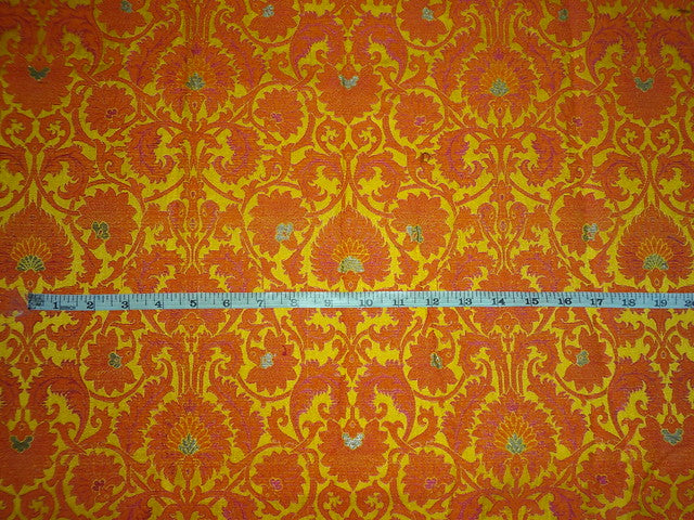 Silk Brocade Fabric Mango Yellow,Orange & Metallic Gold color 44" wide BRO317[1]