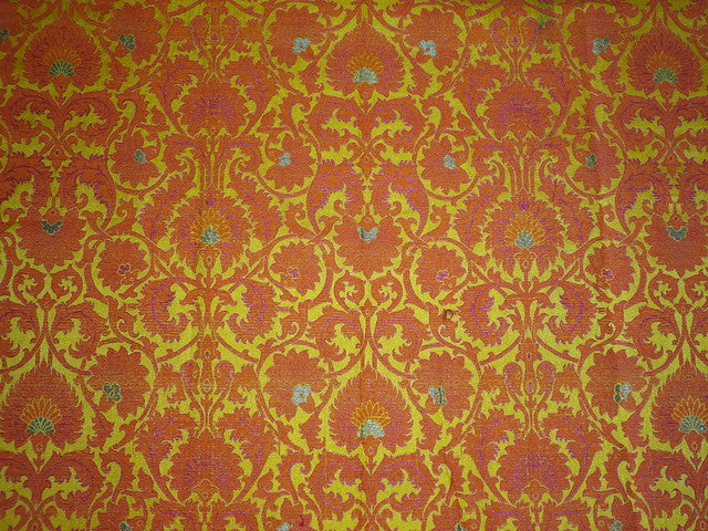 Silk Brocade Fabric Mango Yellow,Orange & Metallic Gold color 44" wide BRO317[1]